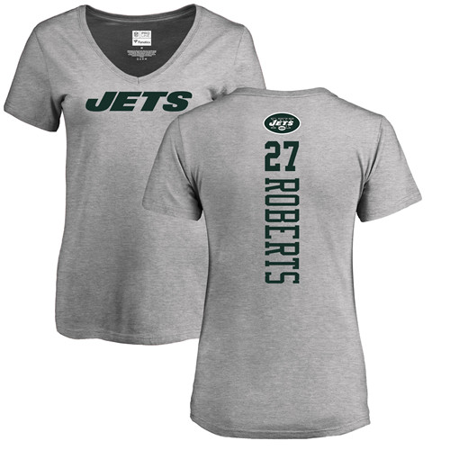 New York Jets Ash Women Darryl Roberts Backer NFL Football #27 T Shirt->women nfl jersey->Women Jersey